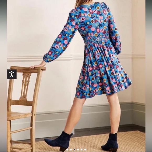 NWTBoden Jersey Mini Tea Dress Moroccan Blue Floral Long Sleeve Cottagecore Sz 2 - Picture 12 of 12